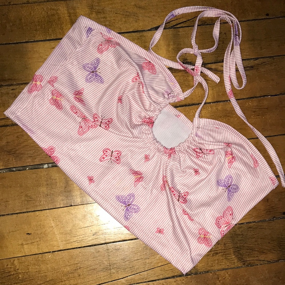 ROMWE Pink and‎ Purple Butterfly Bandeau